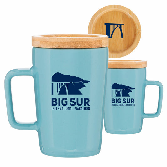 BSIM Mug - 14 oz Ceramic Celadon- Taiko w/Coaster Lid 
